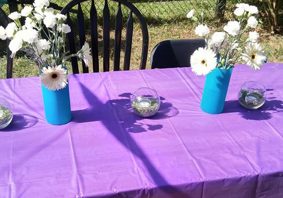 Purple and teal polka dot theme to welcome baby Charlotte!